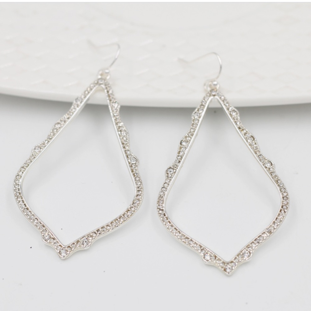 Large 2.75” Silver Rhinestone Teardrop EarrIngs